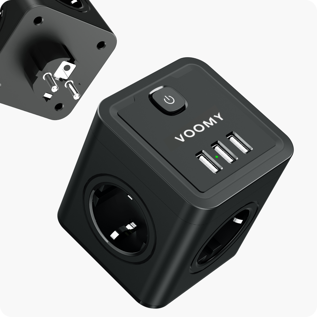Verdeelstekker, Splitter, Stekkerdoos zonde kabel. USB verdeelstekker zwart