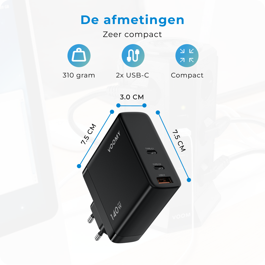 Snellader laptop Voomy Charge M30 afmetingen